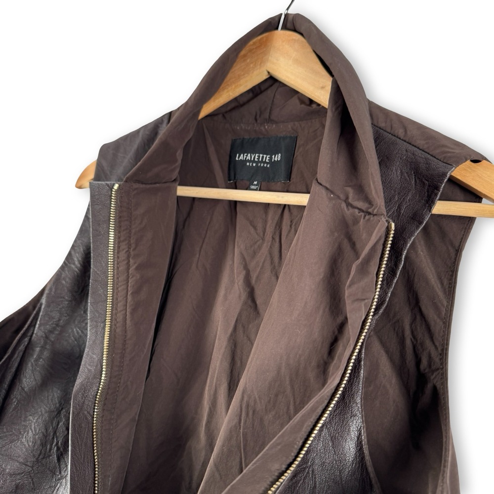 Lafayette 148 New York Womens Zip Leather Vest Jacket Sz M Medium - Picture 2 of 5